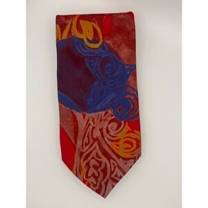 Gucci Mens Silk Necktie Red Blue Gold Abstract Paisley Vintage Made in Italy